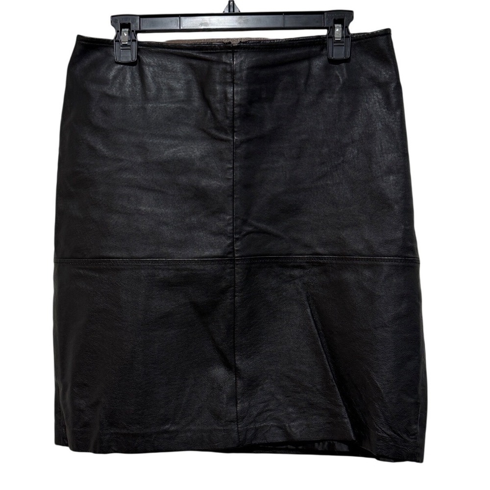 Newport News Black Leather‎ Skirt Size 10 Genuine Leather Lined Edgy Staple